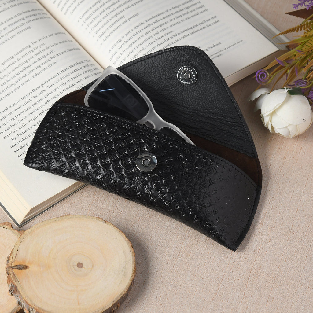Black Textured Leather Sunglasses Cover