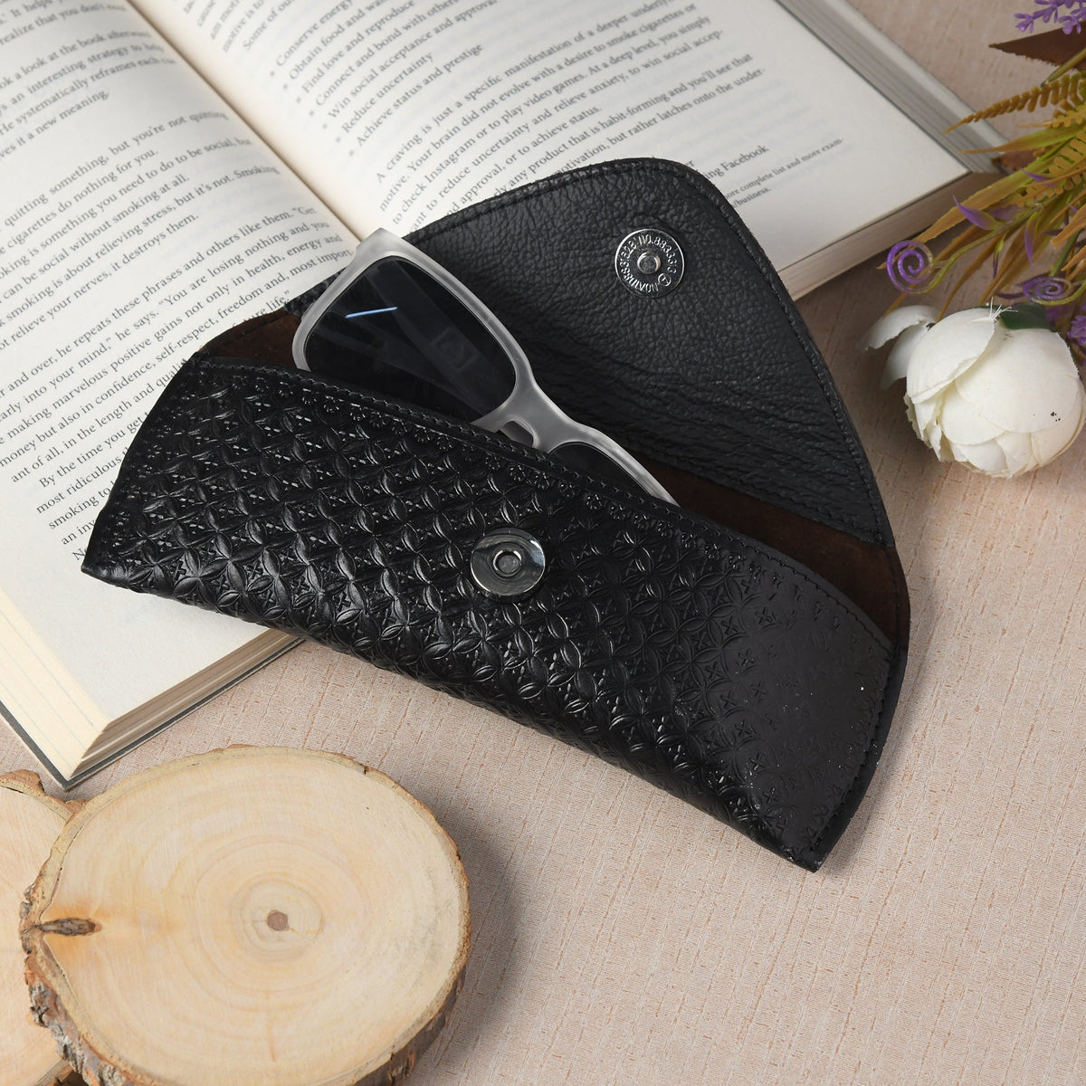Black Textured Leather Sunglasses Cover